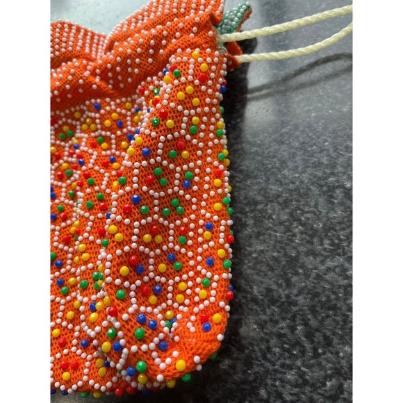 Vtg 1950's Candy Dot Beaded Drawstring Reversible Handbag Multi Colored Bakelite - Picture 4 of 10